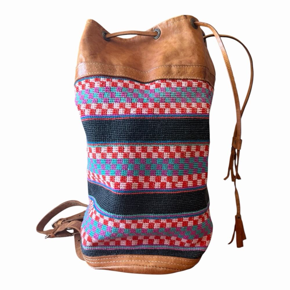 Handwoven Multicolor Leather-Trim Crossbody Bag